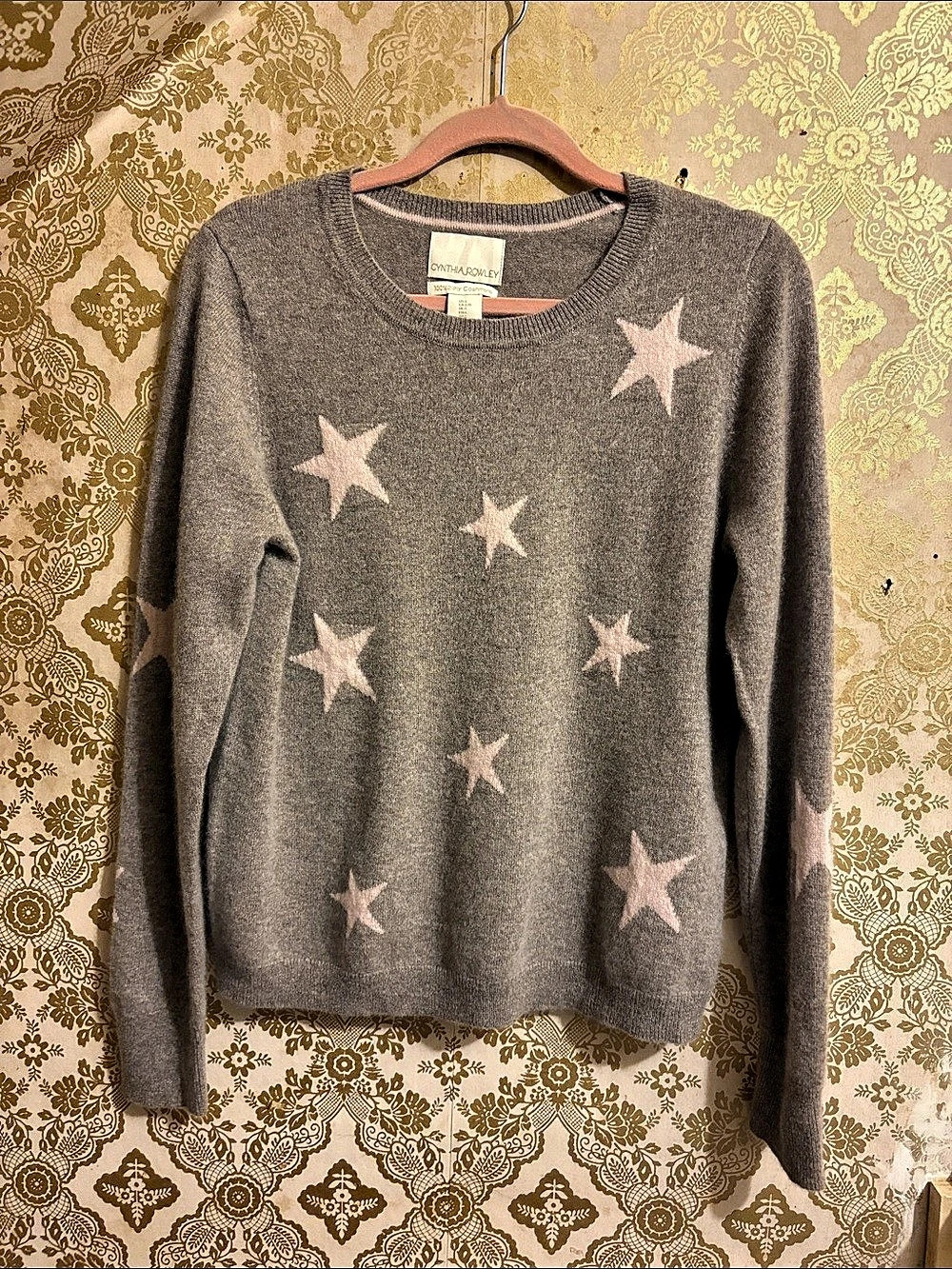 Cynthia Rowley 100% 2-Ply Cashmere Star Print Sweater